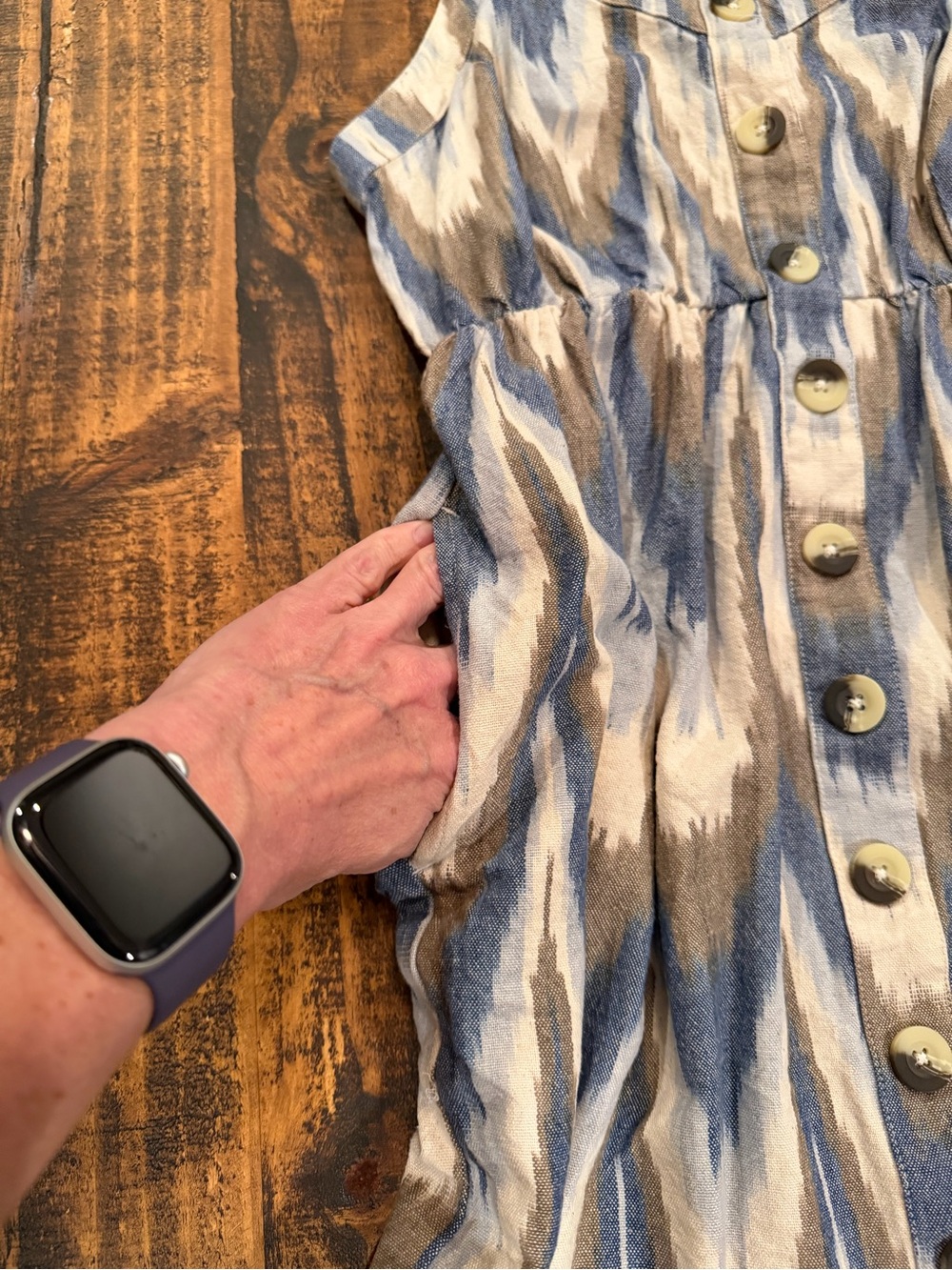 Shyanne Blue and Cream Ikat-Print Button Front Mini Dress - Picture 6 of 8